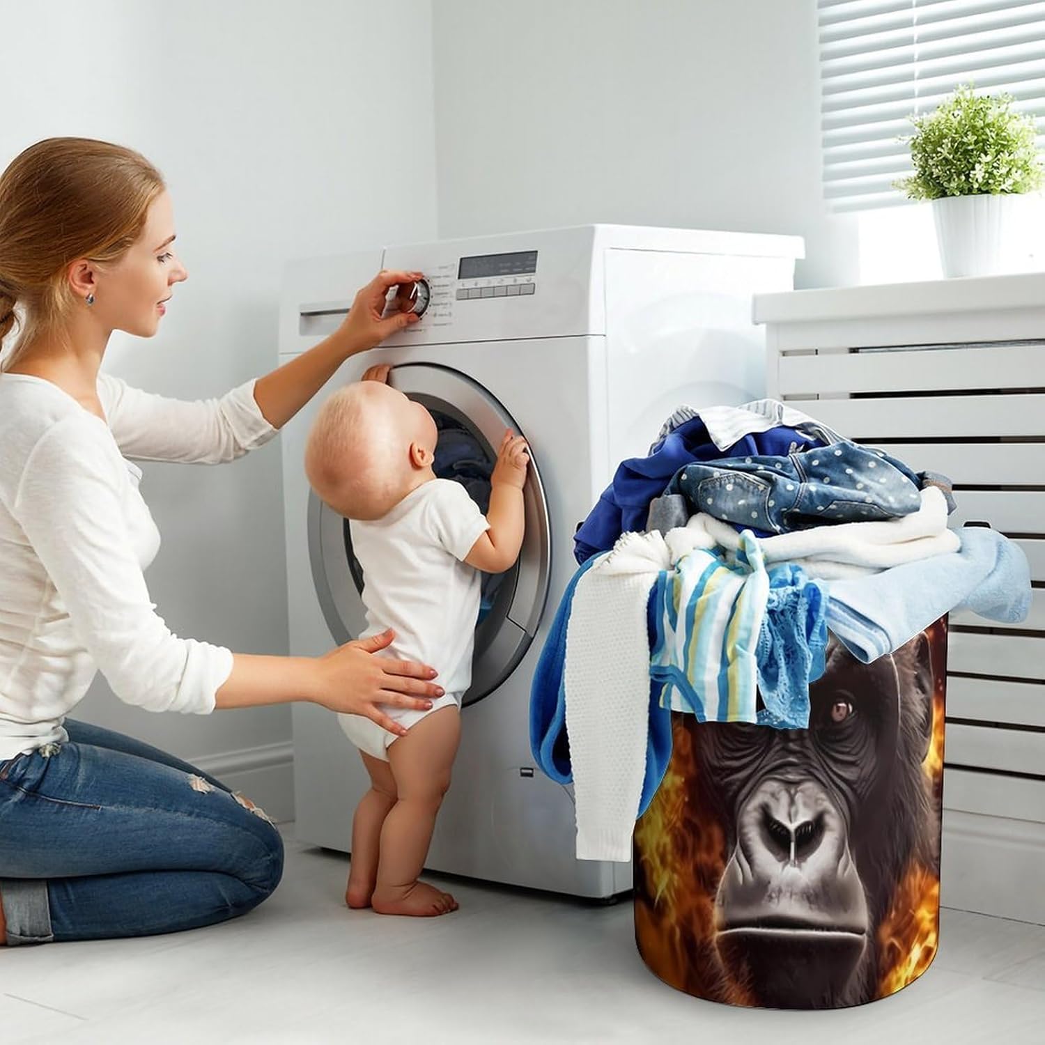 Fire Monkey Face Novelty Collapsible Laundry Baskets Waterproof Clothes Hamper Storage Bins with Handles 13.8"x13.8"x17.3" 17.3"x17.3"x17.3"