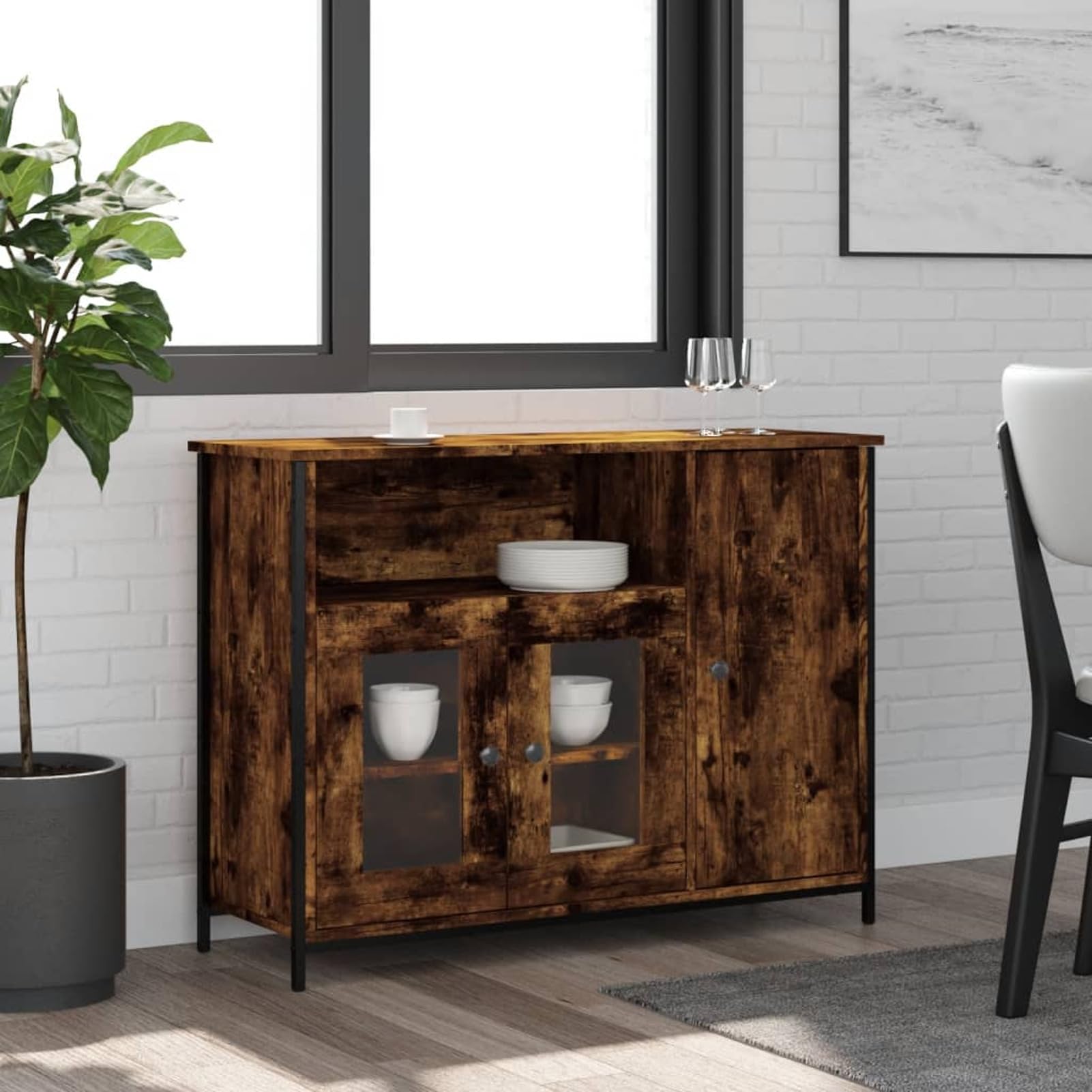 JUDYY Credenza Rovere Fumo 100x35x75 cm in Legno Multistrato,Credenze e Buffet Sala da Pranzo,Credenza Soggiorno,Credenza Moderna-835511