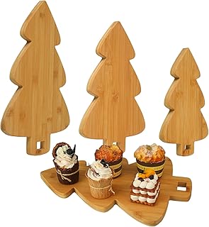 Sliner Set of 3 Christmas Tree Shaped Cutting Board Wood Serving Chopping Board Platter Wooden Butcher Block for Kitchen D...