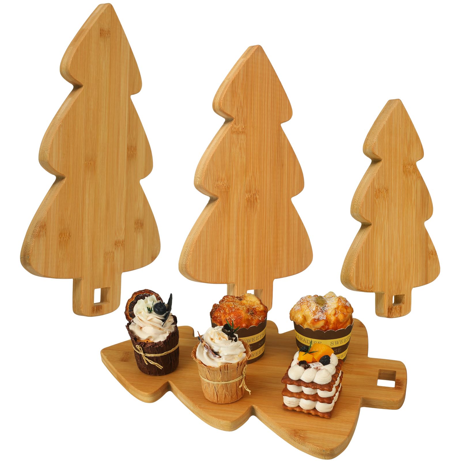 Sliner Juego de 3 tablas de cortar en forma de árbol de Navidad, tabla de cortar de madera, bloque de carnicero de madera para decoración de cocina, queso, verduras, carne, frutas, ensalada, vino,