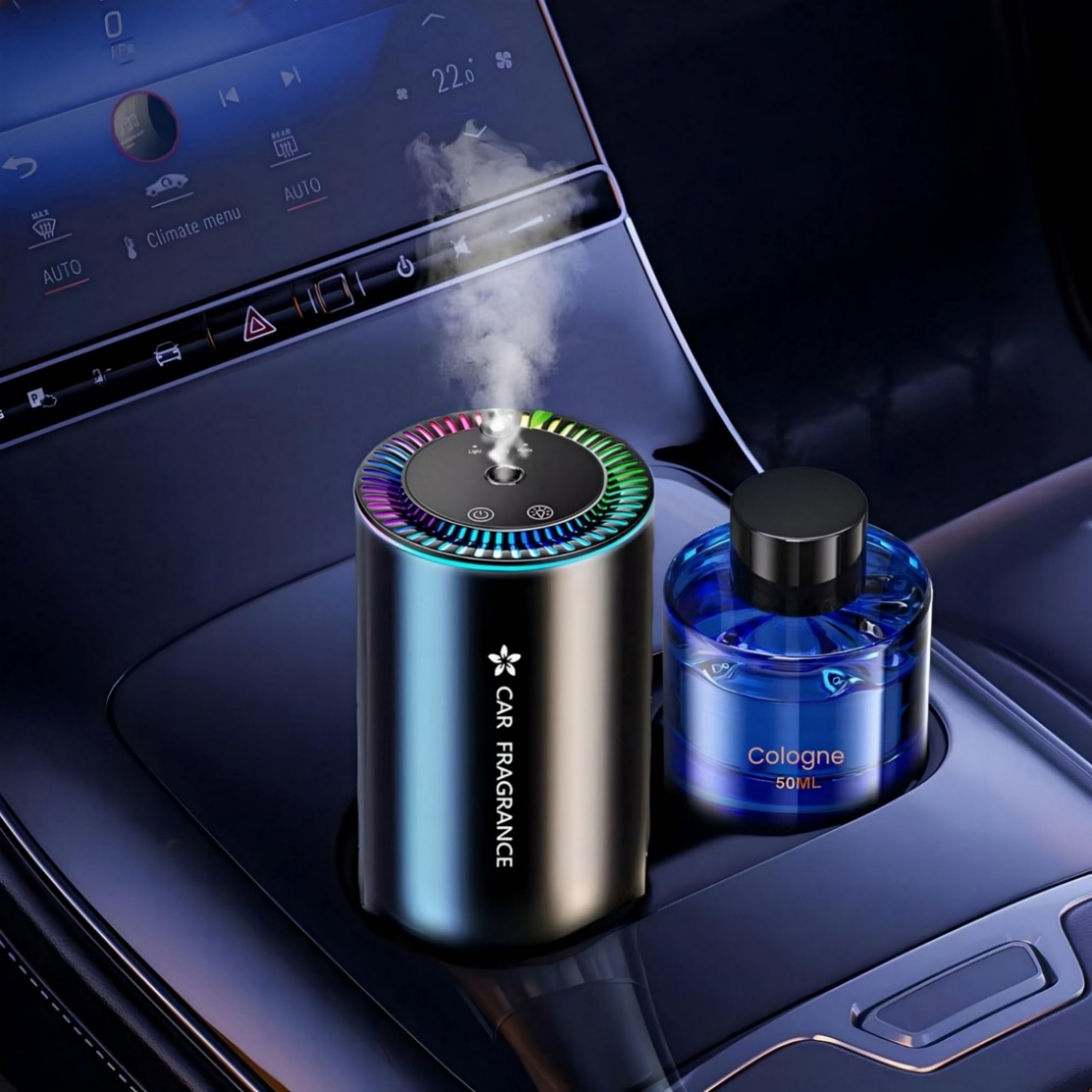 AI Ambientador 50ml Perfume (Colonia), Difusor de Fragancias Eléctrico para Automóvil, On/Off Automático, Atomizador Ultrasónico, 3 Modos Inteligentes, Batería Integrada, Duración 5 Meses BJ-577