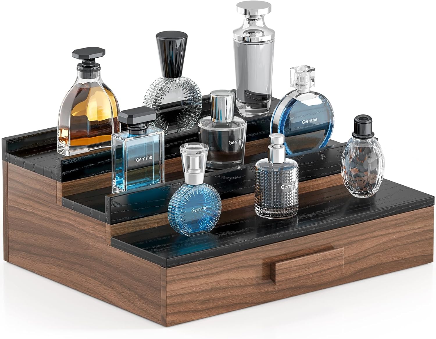 Cologne Organizer for Men,3 Tier Ash Wood Cologne Stand,Cologne Shelf Display Holder,Perfume Stand Organizer with Storage Drawer and Hidden Compartment,Great Gift for Men Father’s Day