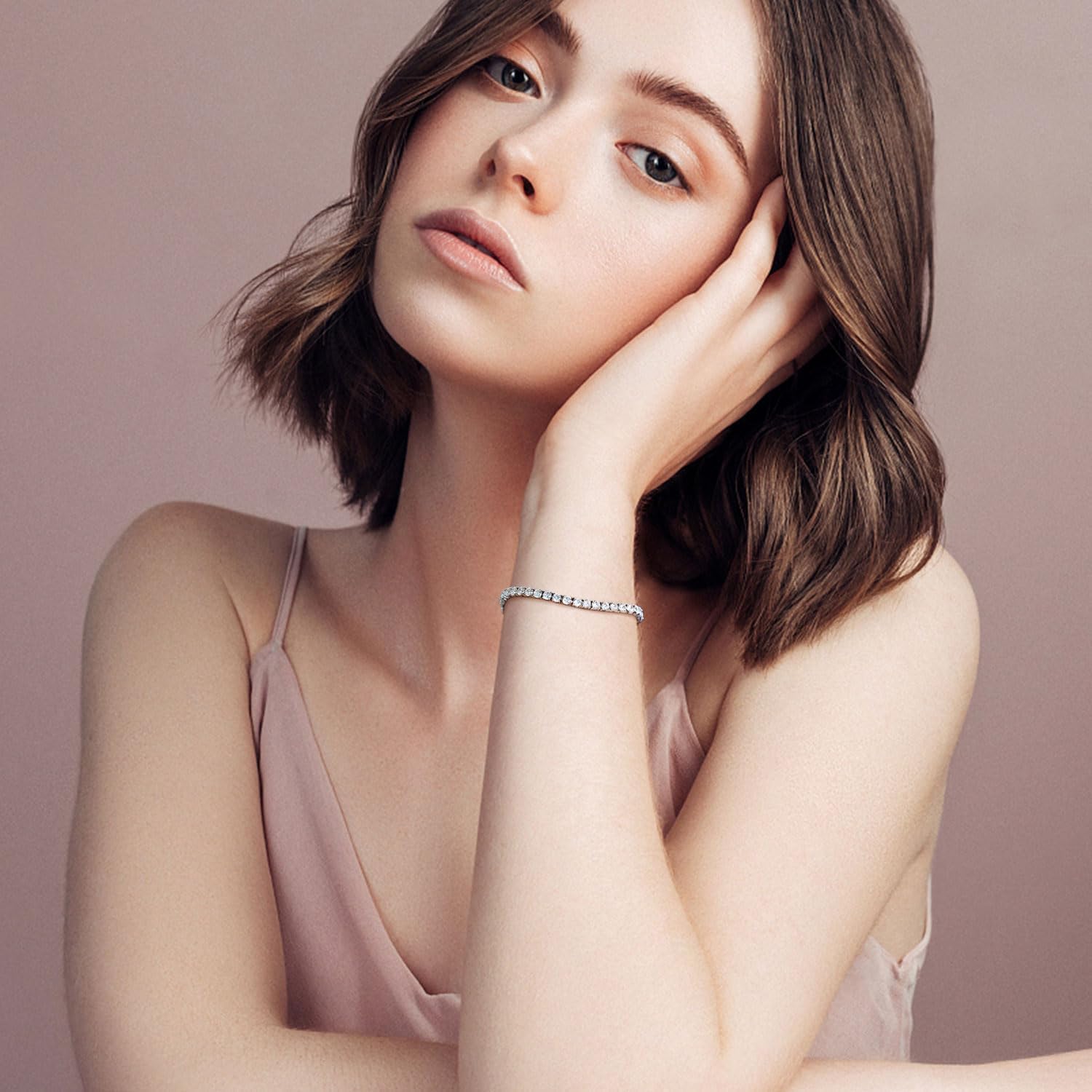 14K White Gold Plated Cubic Zirconia Classic Tennis Bracelet for Women 3mm-4mm CZ, Size 6-9 Inch - Image 5