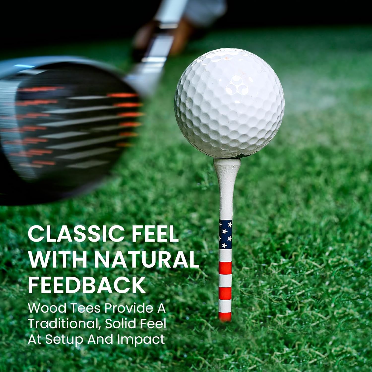 Golf Tees Wood Extra Long 4 Inch 200 Pack | 4" Height for Driver Tee Shots, Stylish USA Flag & White Pink Colors with Stripes for Consistent Height & High Visibility