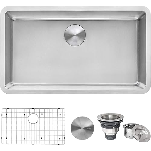 Ruvati 27-inch Undermount Kitchen Sink - 16 Gauge Stainless Steel kitchen Sink Single Bowl with Brushed Finish hides scratches, Easy-to-Clean Undermount Sinks - RVM5927