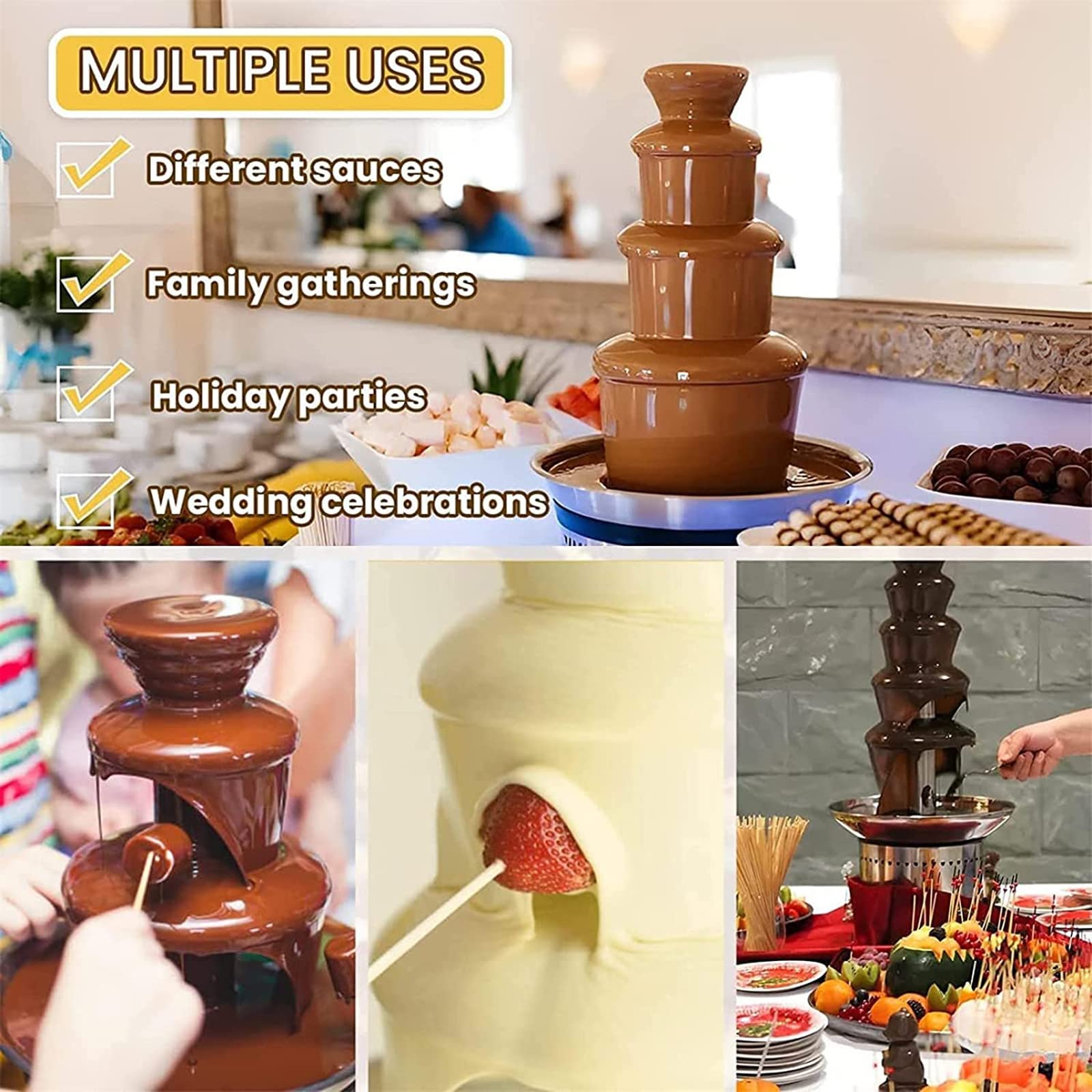 LYDZUSDP 7 Tier Chocolate Fondue Fountain Machine Stainless Steel Commercial Chocolate Fountain for Party Wedding Restaurant,Strawberries,Marshmallow