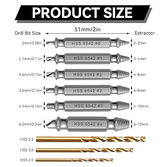 9 PCS Damaged Screw Extractor Set, HSS 6542 Screw Remover & Extractor Bit Set with 3 Twist Drill Bits, Easy Out Bolt Extractor for Stripped, Broken, Rusted & Stubborn Screws, Hardness 63-65HRC