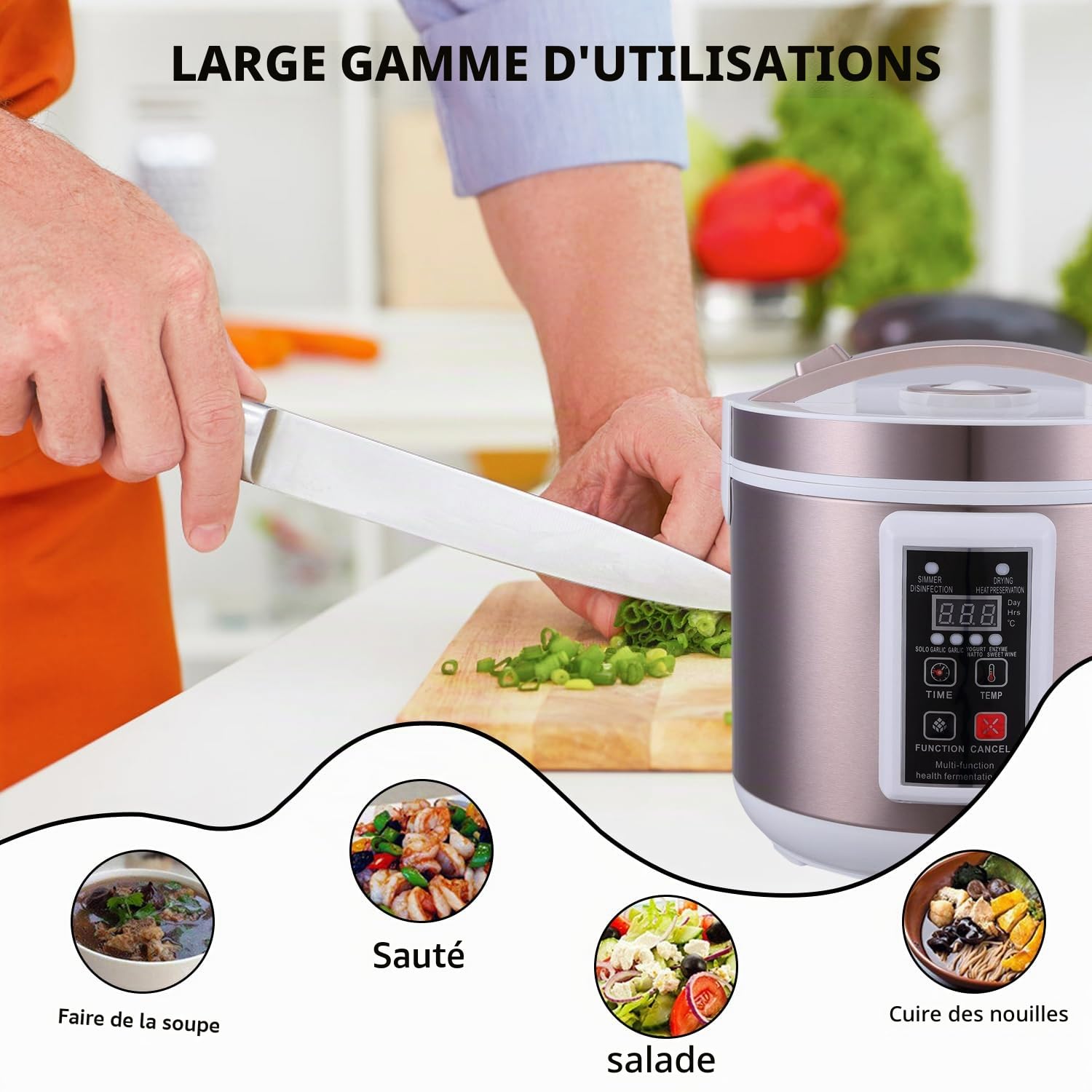 Machine de fermentation à l'ail noir, boîte de fermentation d'ail de 5 l, fermenteur d'ail noir avec support à ail en acier inoxydable à 2 couches, fermentation rapide 168 heures, pour yaourt,
