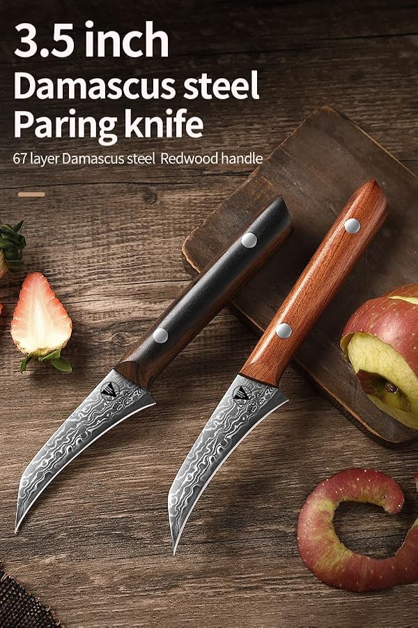 ARTIDGE 3.5" Paring Knife Damascus Steel Peel Chef Knife - 67-Layer Forged Fruit/Vegetable Knife with Natural Solid Wood Handle, 15° Double-Edged Blade, Ultra-Sharp & Corrosion Resistant by ARTIDGE - Image 3