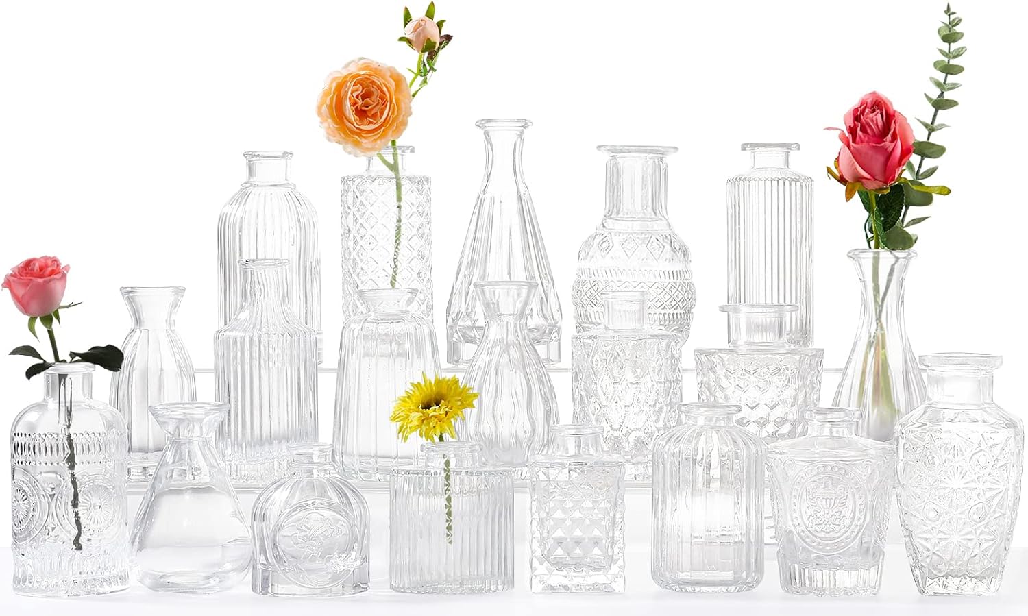Vases for Flowers, Set of 20 Vintage Vases for Home Decor, Transparent
