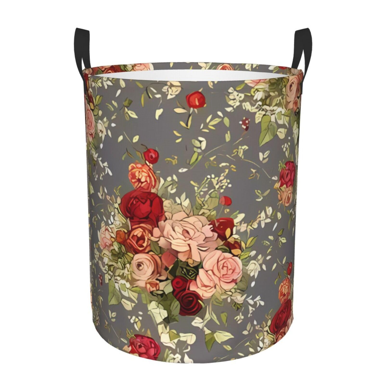 S Circular Hamper Peony Flower Pattern Print for Dirty Clothes