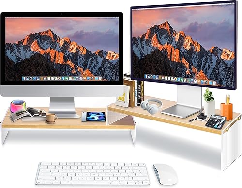 Miniatura 2 de YGYQZ Soporte de monitor ajustable, 2 niveles de madera doble y acrílico para monitor de computadora, mesa organizadora de escritorio para el hogar,