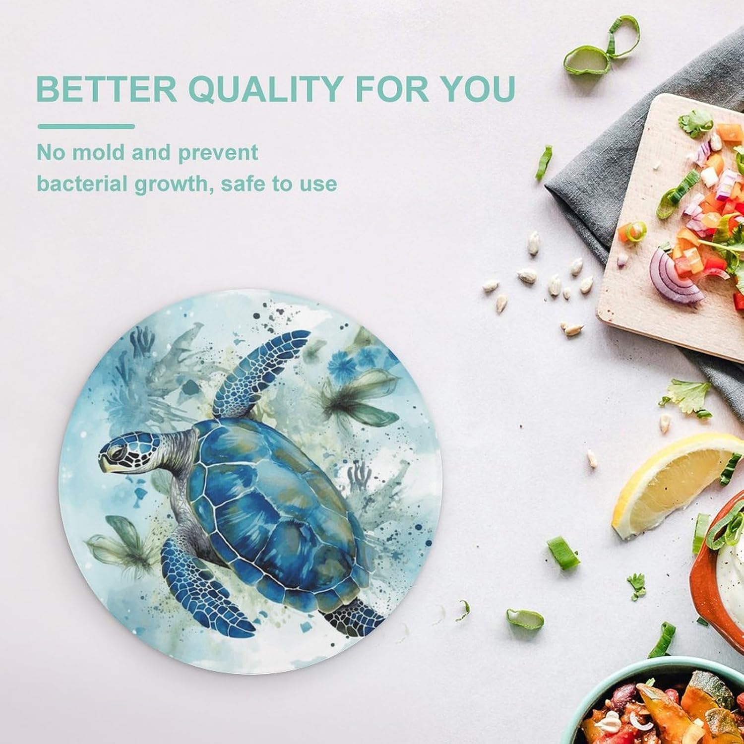 Sea Turtle-Blue Chopping Block Tempered Glass Cutting Board Mats Round Countertop Cutting Boards Small Charcuterie Boards Bar Cheese Board Snack Tray
