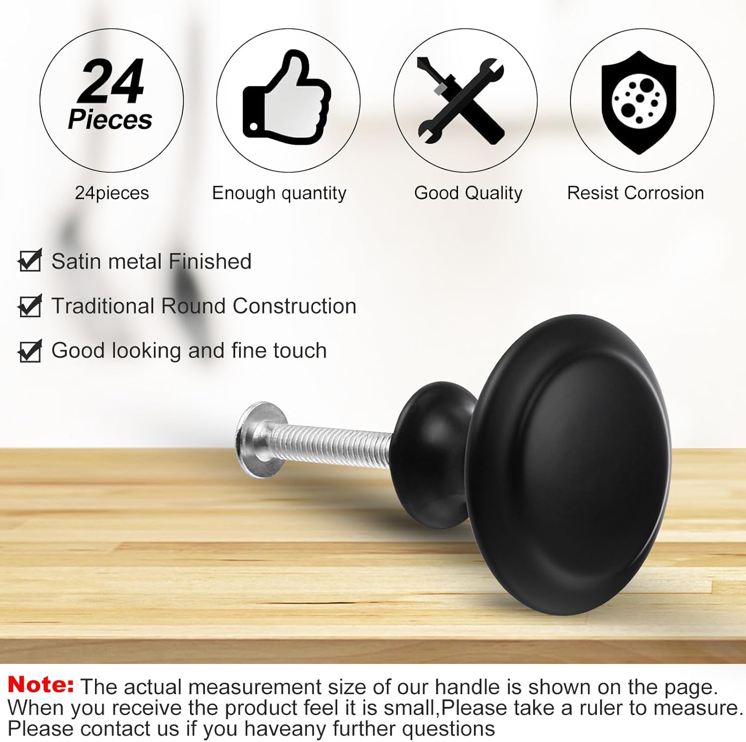 Ripeng 24 Pieces Round Kitchen Cabinet Door Knobs Black 1.2 Inch Cupboard Knob Solid Kitchen Drawer Pulls Cabinet Door Cupboard Hardware Dresser Handles with Screws for Dresser Drawer (1.2 Inch)