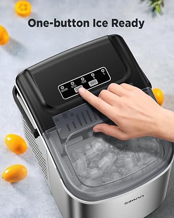 Silonn Countertop Ice Maker, Produces 9 Ice Cubes in 6 Minutes, 12 kg Daily Capacity, Self-Cleaning ice machine with Ice Scoop & Basket Two Ice Sizes, Perfect for Home Kitchen Office Bar and Parties