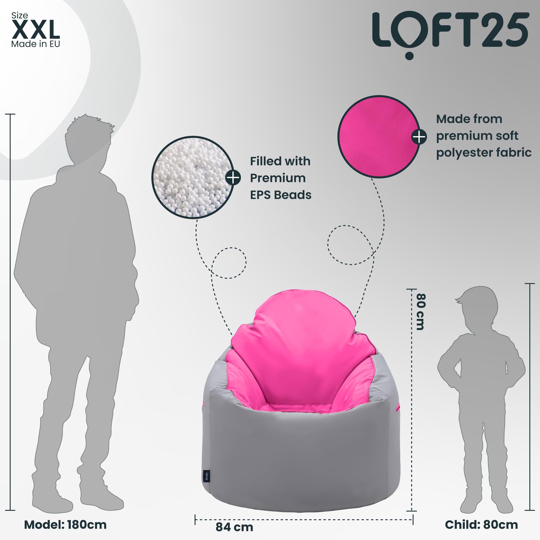 Loft 25 Pouf de jardin pour adulte | Jouet confortable intérieur/extérieur, salon | Dossier haut, résistant à l'eau, doux au toucher | Design ergonomique léger