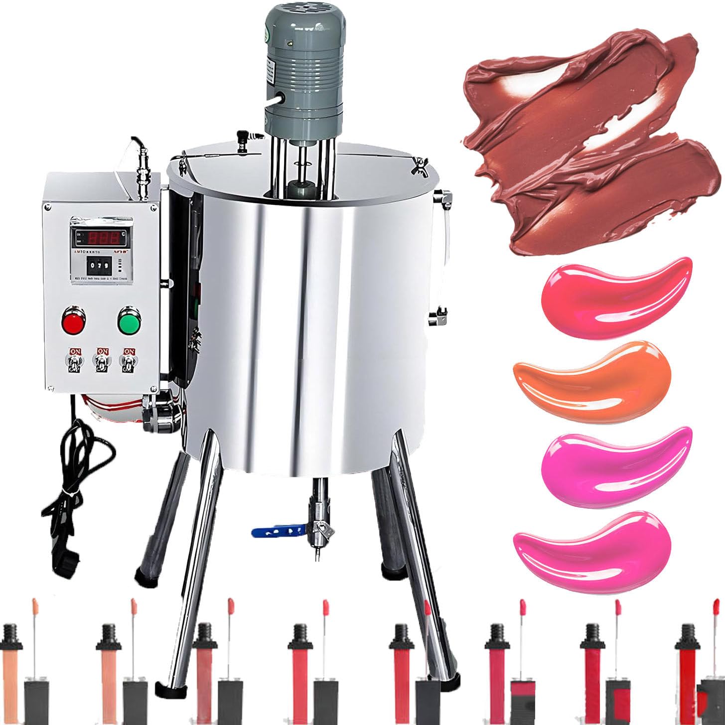 1400 W pasta líquida de llenado de lápiz labial, máquina de llenado de mezcla de calefacción de 15 L, tanque de agitación, para disolver y rellenar cremas y líquidos en productos químicos diarios