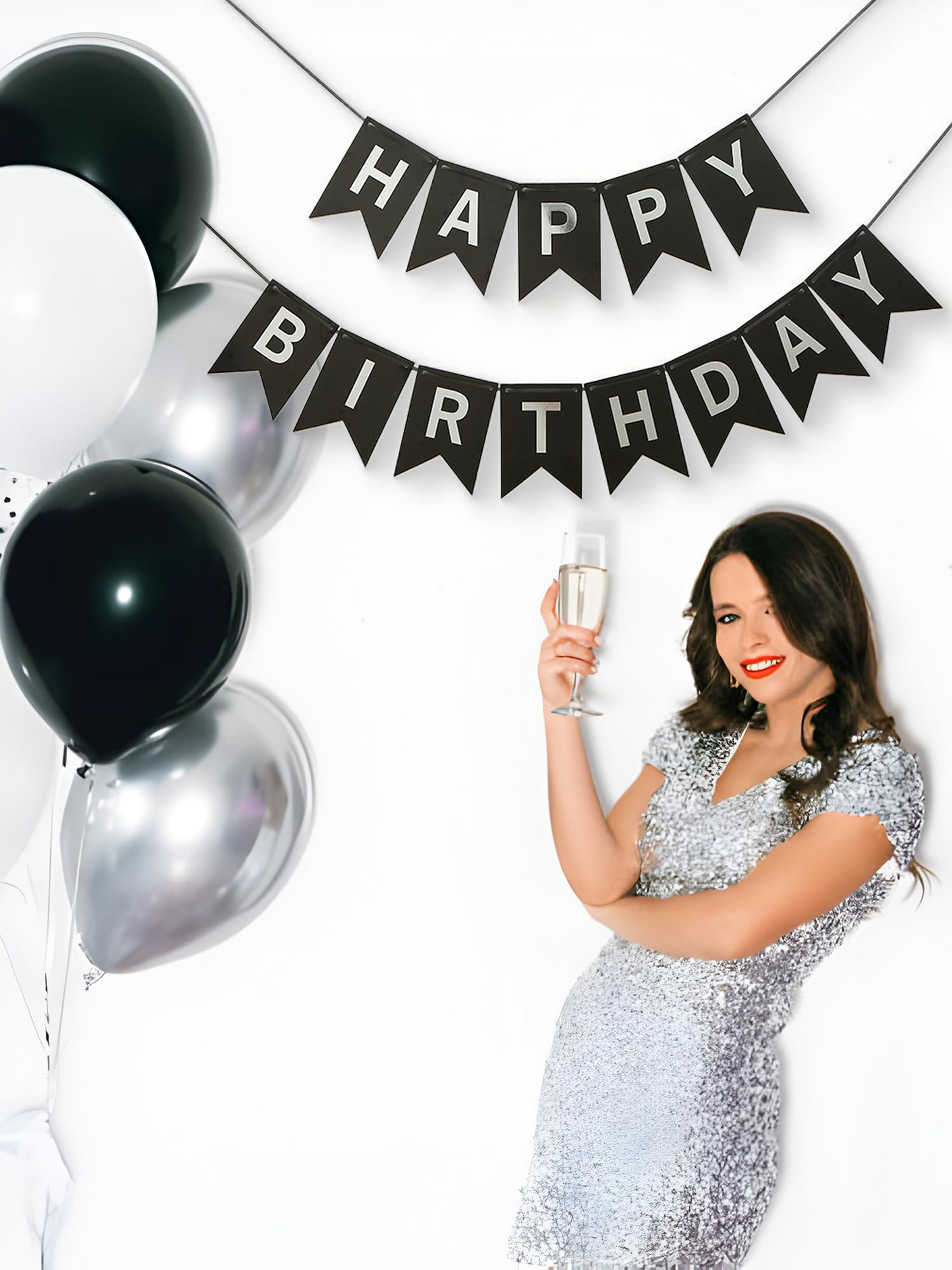 Happy 21st Birthday Banner & Luftschlangen – Schwarz | Für 21. Geburtstags-Party | Dekoration Zum Aufhängen
