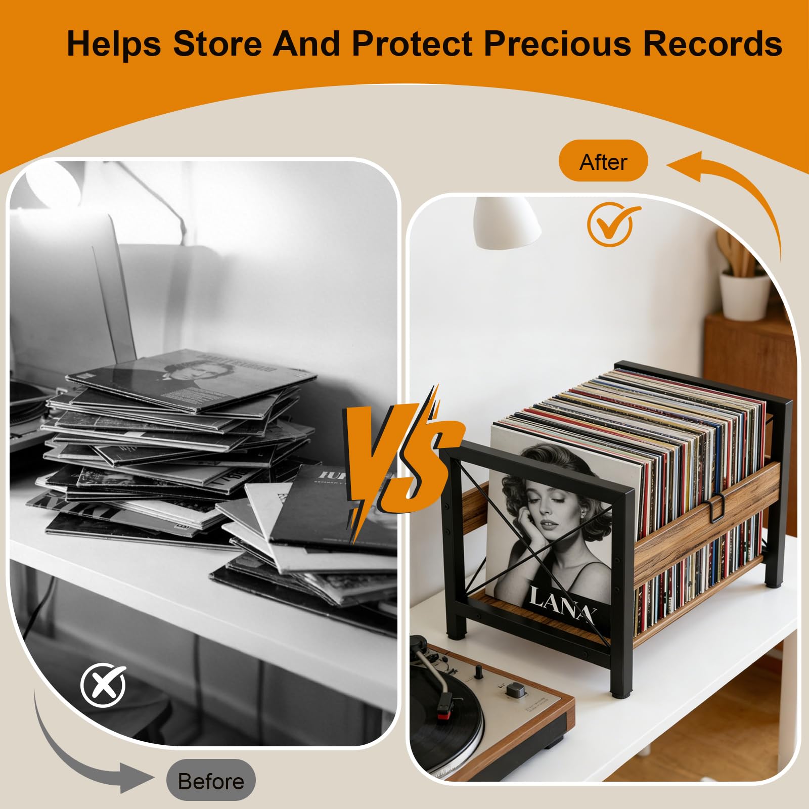 Estantería Para Discos, Soporte Para Discos De Vinilo, 44 ​​x 37 x 26,8 cm, Con Separadores Antideslizantes, Organizador Para CDs, álbumes, Revistas Y Libros