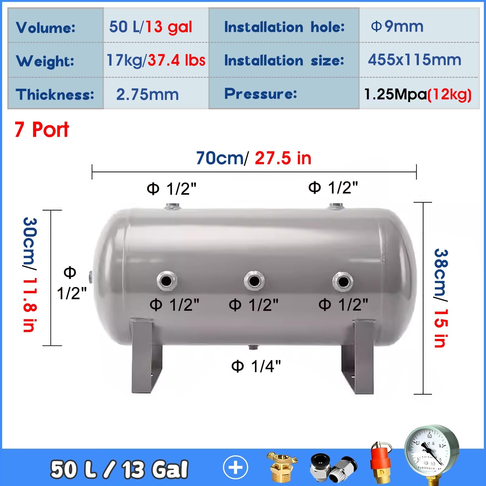 Serbatoio commerciale del compressore d'aria per stoccaggio ad alta pressione del gas e rifornimento portatile dell'aria compressa