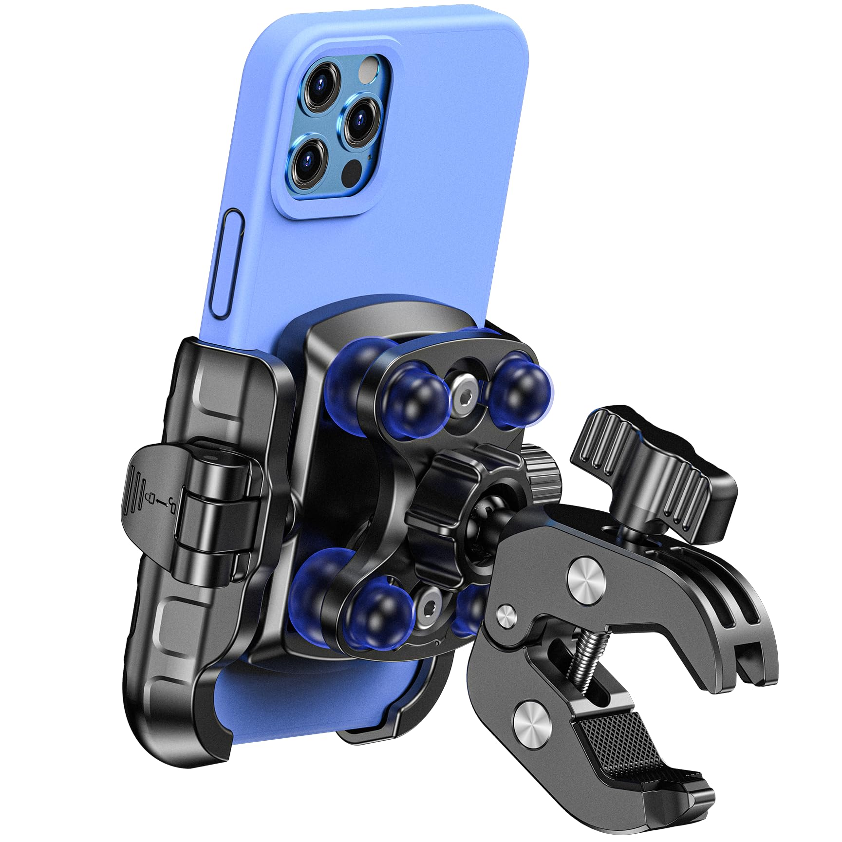 iMESTOU Ulepszony antywibracyjny uchwyt na telefon uniwersalny do iPhone'a Samsung 13.7 cm-18.3 cm smartfonów o grubości do 15 mm, szybkie zapięcie, amortyzator, pasuje do kierownicy motocykla 12-45