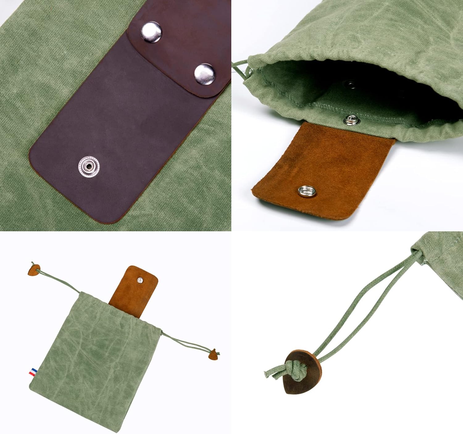 Waxed Canvas Foraging Pouch for Hiking, Collapsible Leather Belt Pouch Waist Bag with Drawstring & Buckle, Multi-Purpose Storage Bag for Camping - Image 4