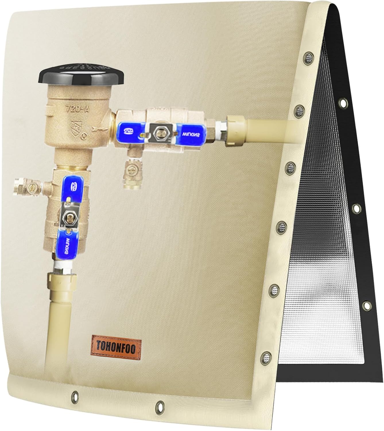 2-Way Opening Backflow Preventer Pipe Insulation Cover (5F) - Irrigation Sprinkler Valve Cover - Water Well Pump Cover - Sturdy 5 Layers for Winter Freeze Protection (20" W x 26" H, Beige