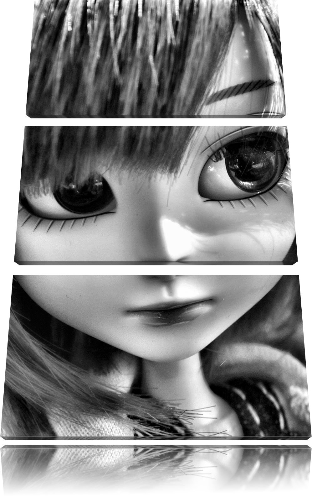 Pixxprint Pullip-dolls on summer meadow, Canvas picture 3 parts, total size: 120x80 cm, wall picture, ready stretched, art print