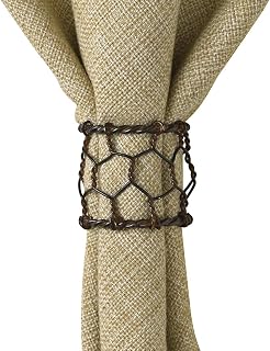 Park Designs Chicken Wire Napkin Ring Set of 4 | Rustic Farmhouse Metal Napkin Holders with Distressed Brown Finish | 1.75