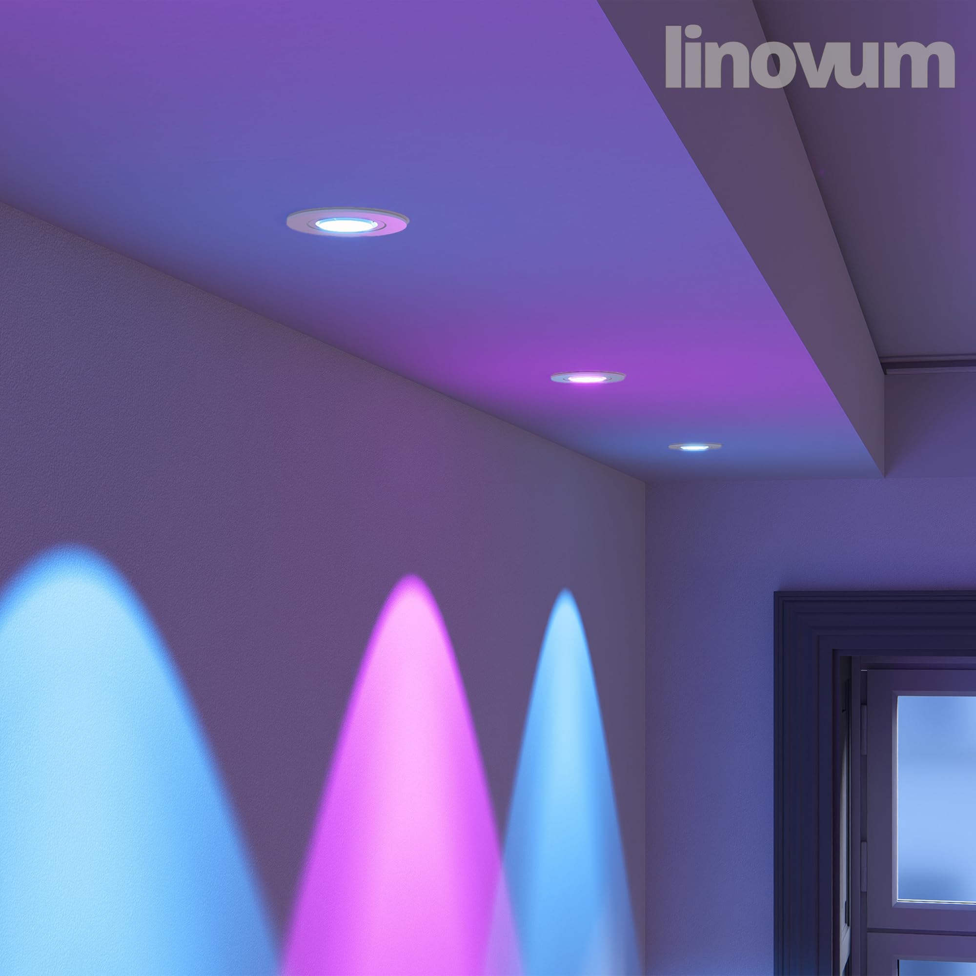linovum 4er Set Einbauspot schwenkbar rund weiß inkl. LED Smart WLAN RGB GU10 Lampe 230V