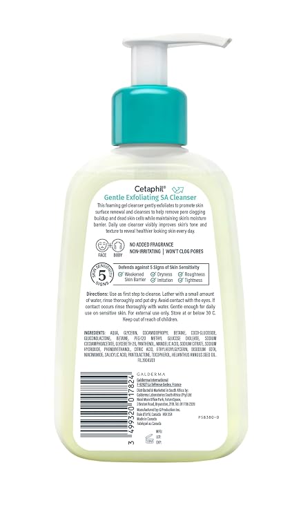 Cetaphil Gentle Exfoliating SA Cleanser, Foaming Gel Cleanser for All Skin Types, 8 Oz Pump Bottle, Salicylic Acid, Mandelic Acid & Gluconolactone, Gently Exfoliates, Dermatologist Recommended Brand