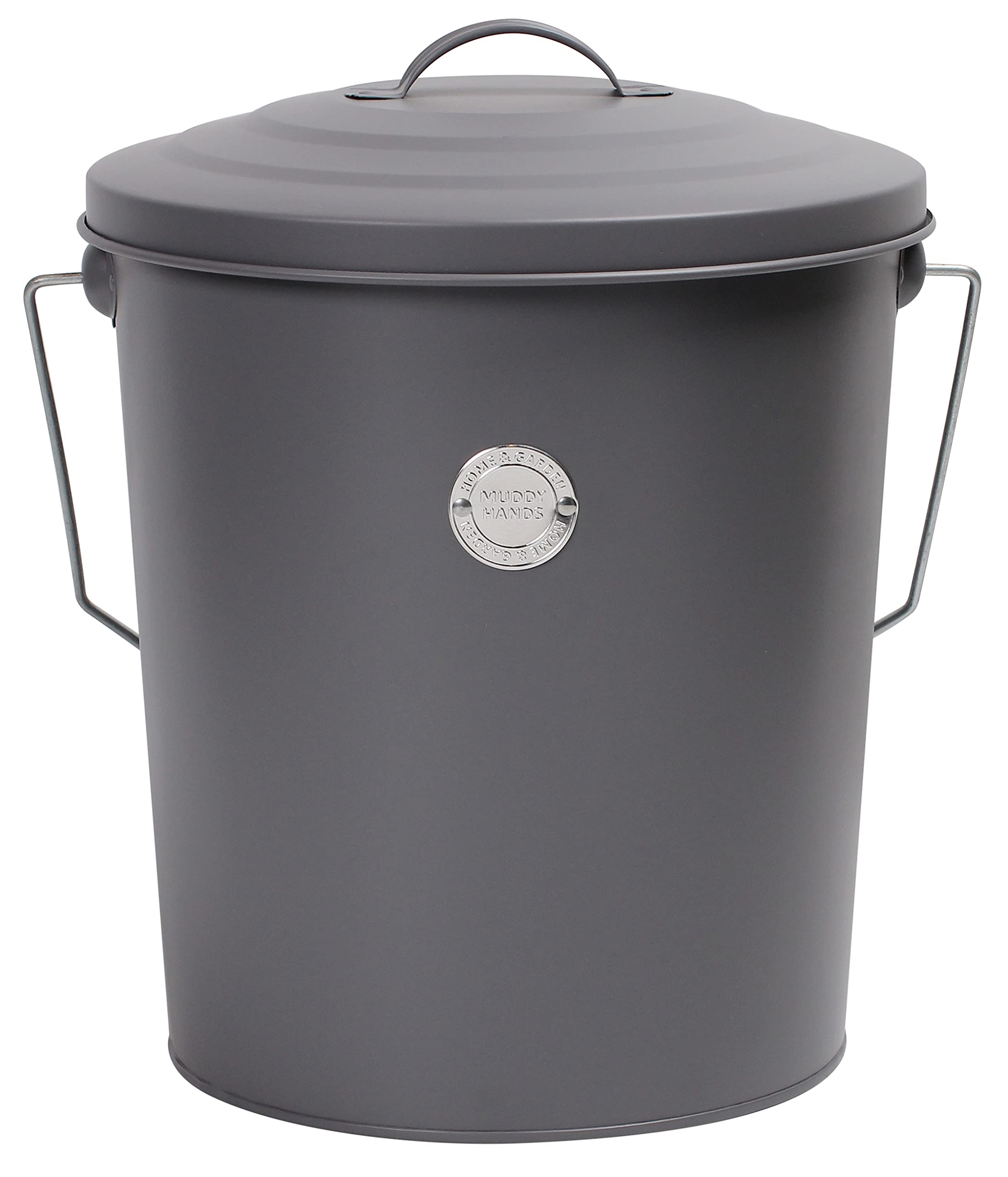 Muddy Hands Metal Bucket with Lid Carry Handle & Scoop - Storage Container for Wild Bird Seed Pet Dog Cat Food Animal Feed (Grey)