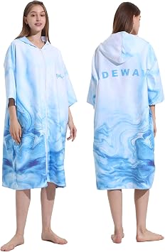 PISIQI Surf Poncho Changing Robe Zippered Towel Poncho with Hood Absorbent Quick Dry Microfiber Wetsuit Changing Towel for Beach Surfing Men Women