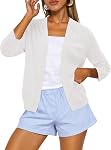 KISSMODA Women's V-Neck 3/4 Sleeve Open Front Cardigan Lightweight Soft Knit Sweater with Texture for Casual Wear