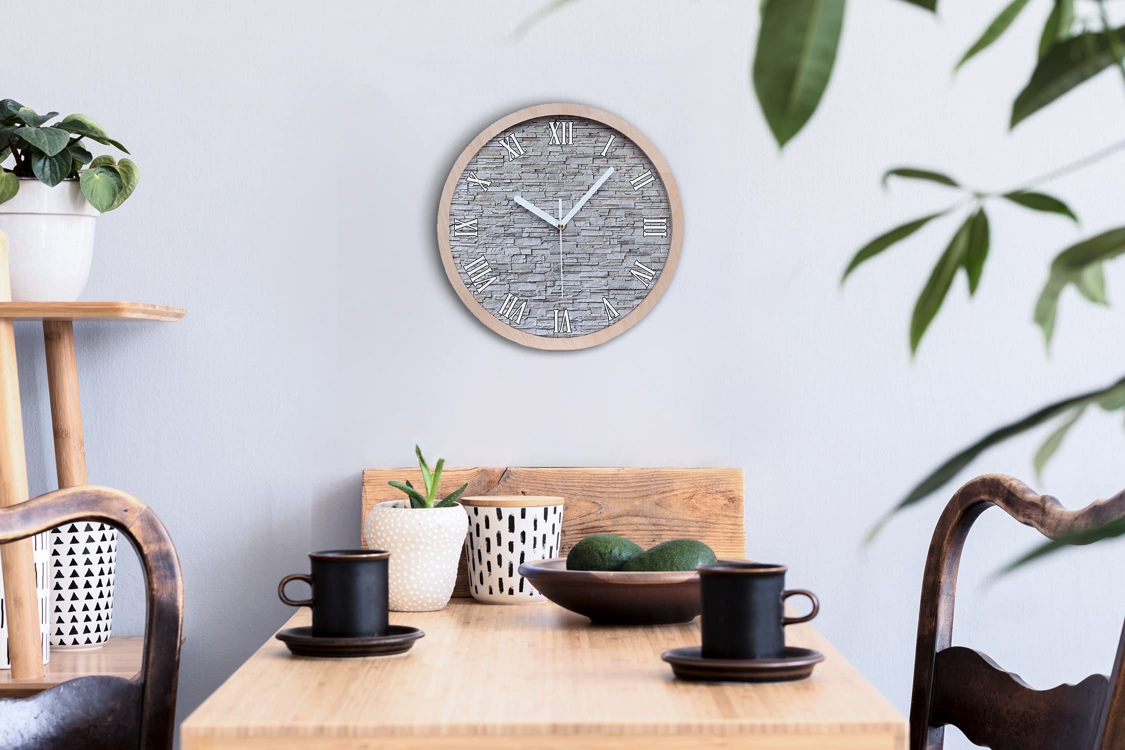 Tulup Holzuhr Uhr Holz Modern Runde ⌀ 20cm Dekoration Stille Uhren Wanduhr Weiße Uhrzeiger - Steinwand