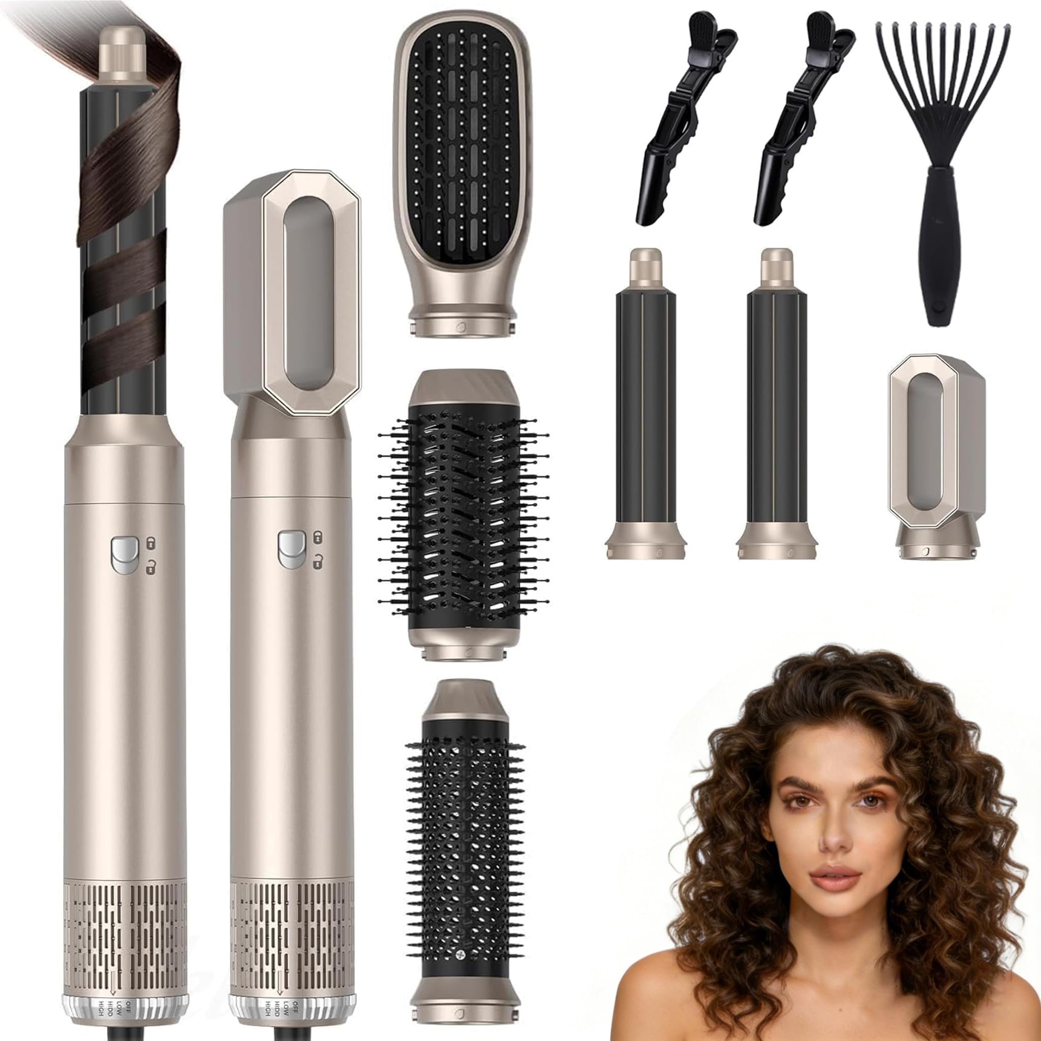 Souvik Spazzola ad Aria Calda, Asciugacapelli Multifunzione Ioni Negativi, Automatico Arricciacapelli, Capelli Lisci Spazzola Modellante, Asciugatura, Volumizzante, Lisciare, Capelli Ricci
