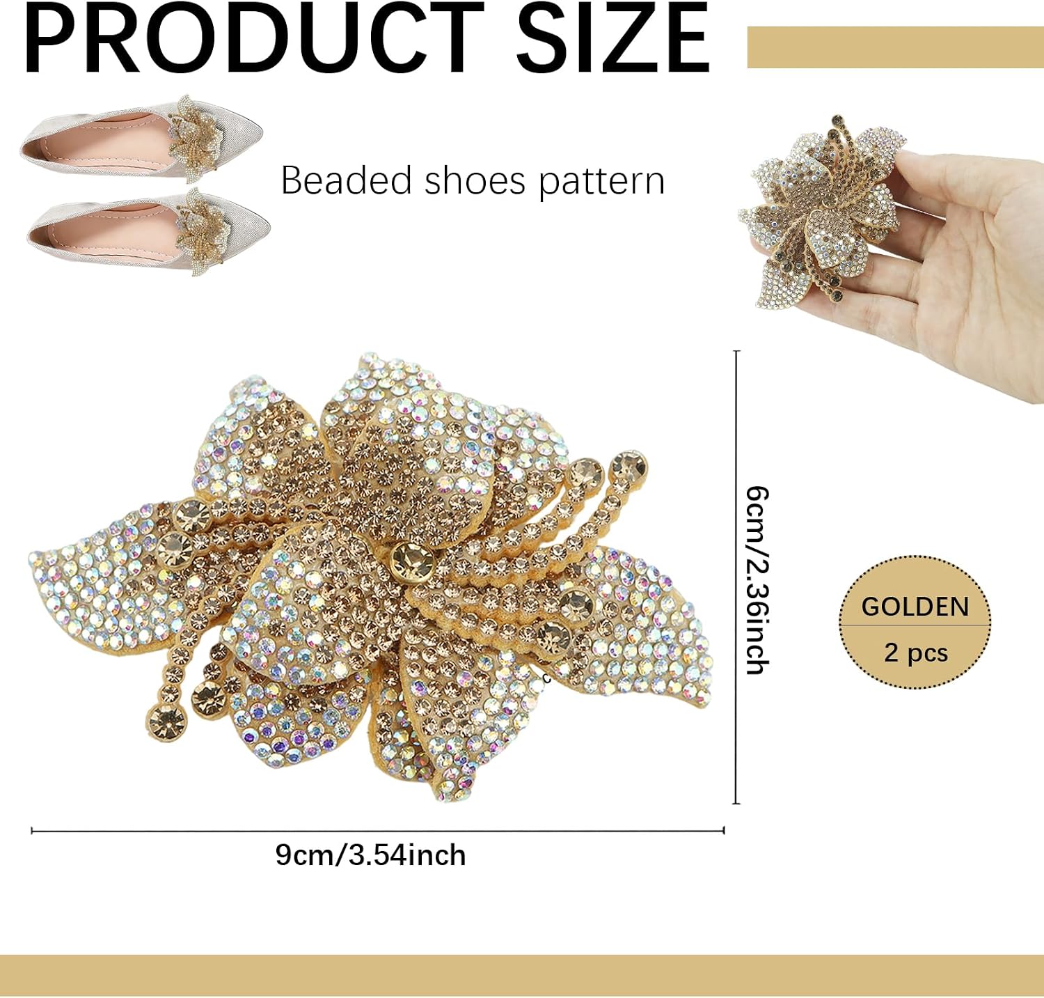 2pcs Shoe Clips for Women Dress Shoes, Gold Rhinestone Shoe Clips Detachable Shoes Jewelry Clip for Bridal Wedding Party, High Women Heels Accessories image 2