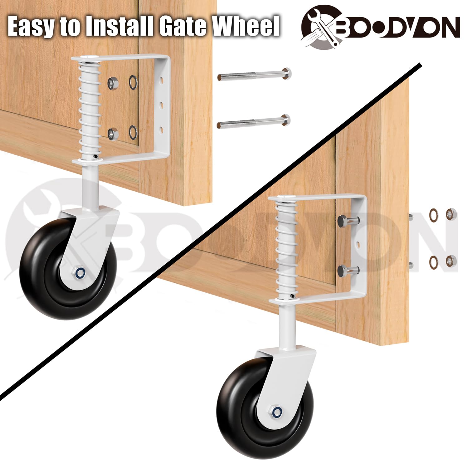 4.3" Heavy Duty Gate Caster with Bearing, Spring Loaded Gate Wheels with Bear, Gate Caster Wheel with 360° Rotation for Wooden Gate Fence, Metal Tube Gate, 220 Lbs Capacity, White, 1 Pack