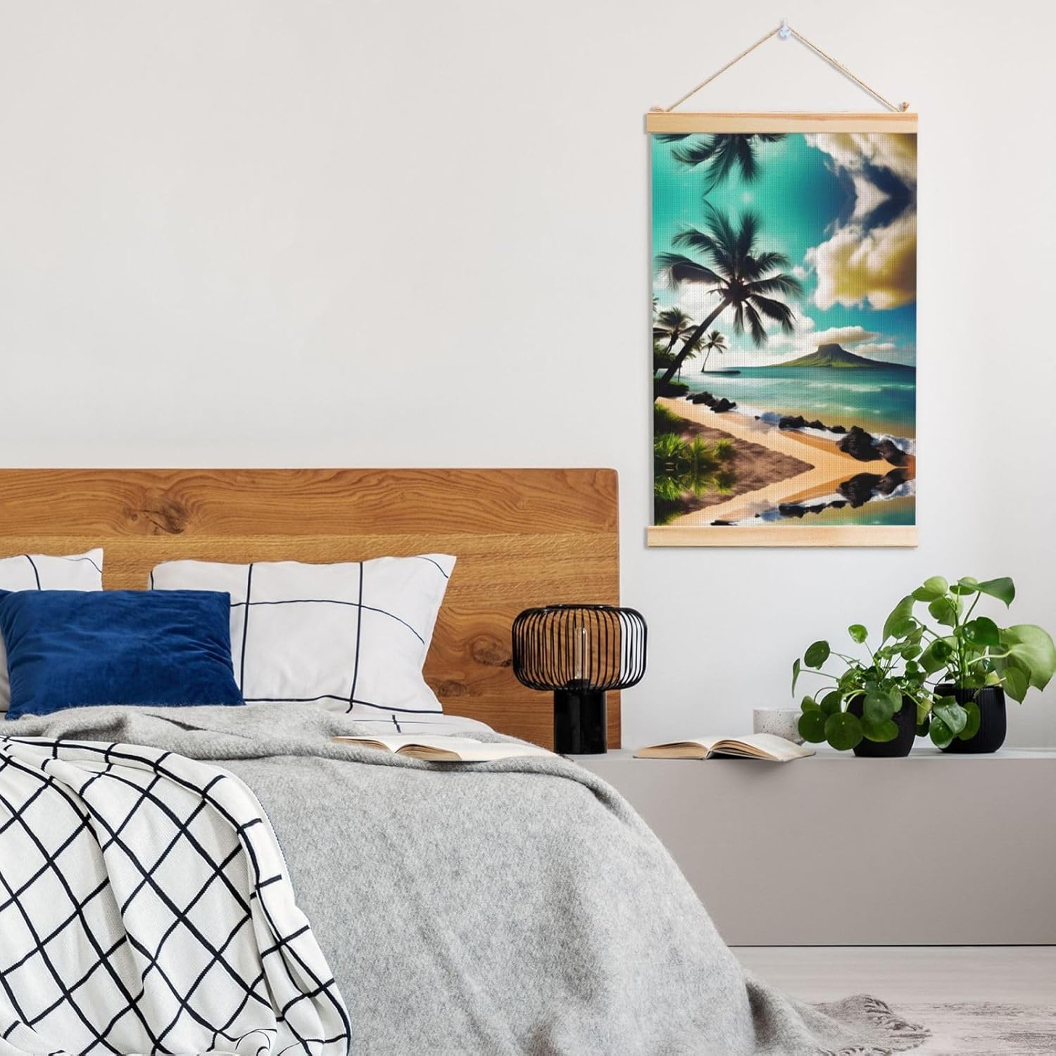 Tropical Beach Palms Print Poster Hanger,Hanging Poster, Poster Frame,Wood Poster Hanger, For Wall Hanging