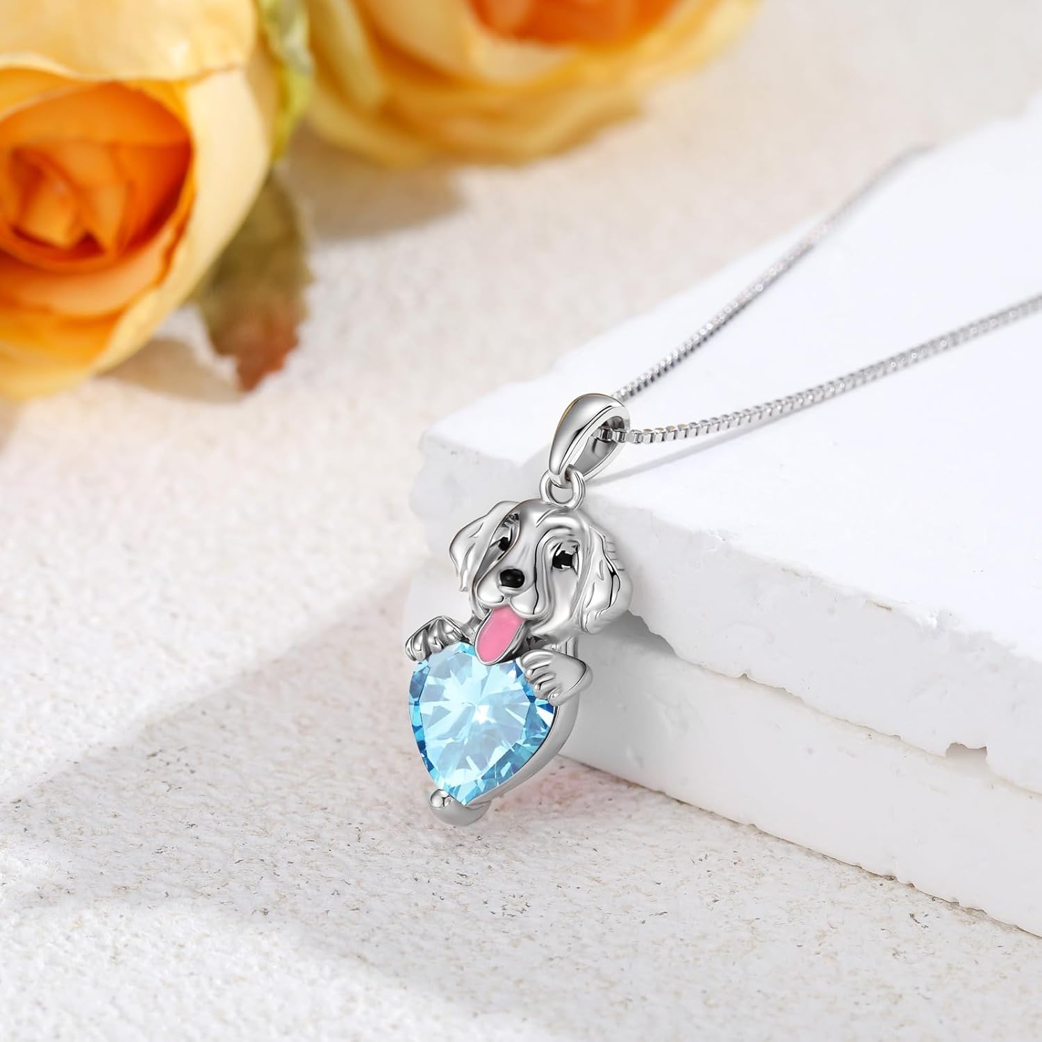 Golden Retriever Dog Necklace with Synthetic Birthstone Dog Pendant Necklace Gift for Women