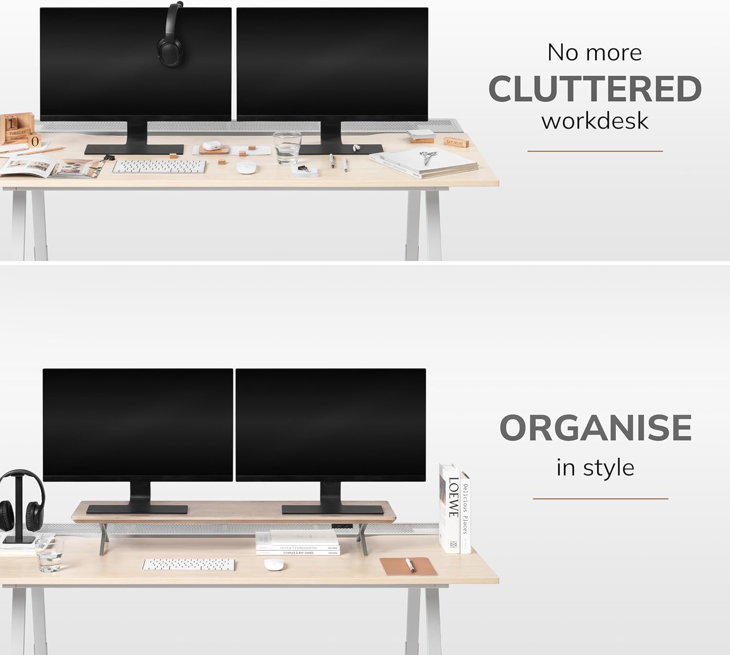 Anji Mountain Monitor Stand - Desktop Organizer & Laptop Riser, Ergonomic Monitor Riser, Space-Saving Monitor Stand for Desk, Durable Construction, Easy Assembly, Ideal for Home & Office,Biscotti