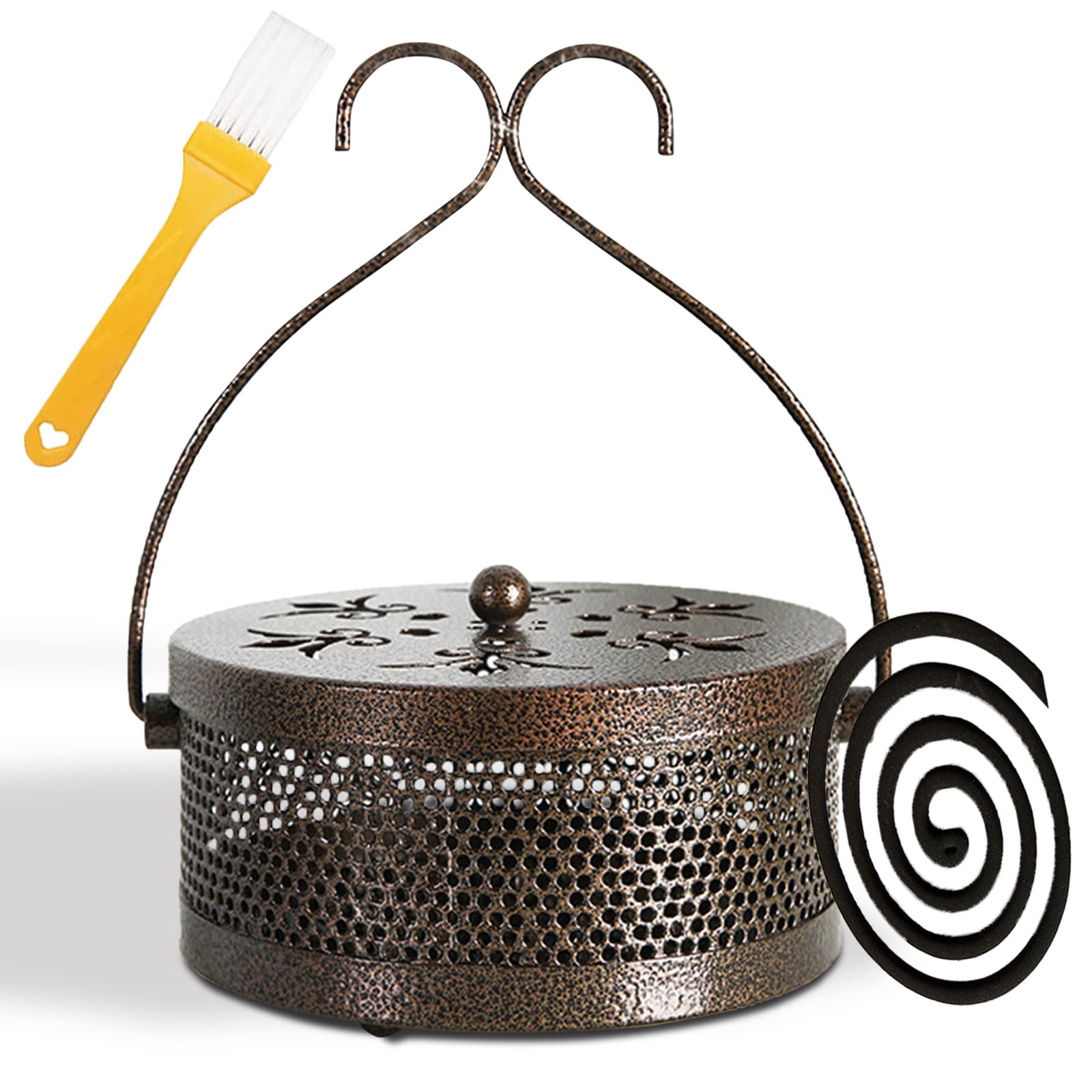Porta Zampirone, Zampironi Zanzare Esterno Con Coperchio, Porta Zampirone Da Esterno Portatile Con Maniglia, Porta Spirale in Metallo, PUò Essere Utilizzato in Case Centri Commerciali Bagni(B-Bronzer)