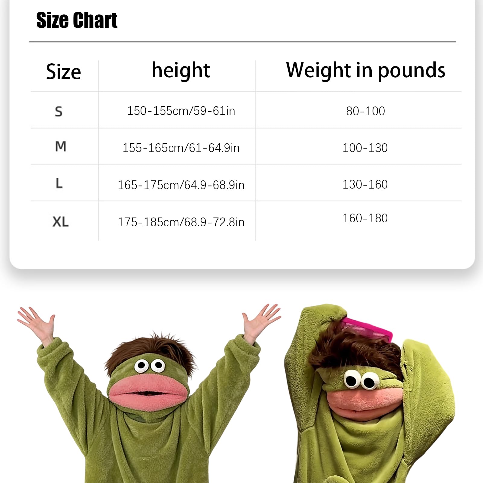 Generisch Divertente costume intero per adulti – Verde morbido grande bocca | Tuta in pile oversize morbida e morbida – per uomo e donna, casa, soggiorno, bagno,