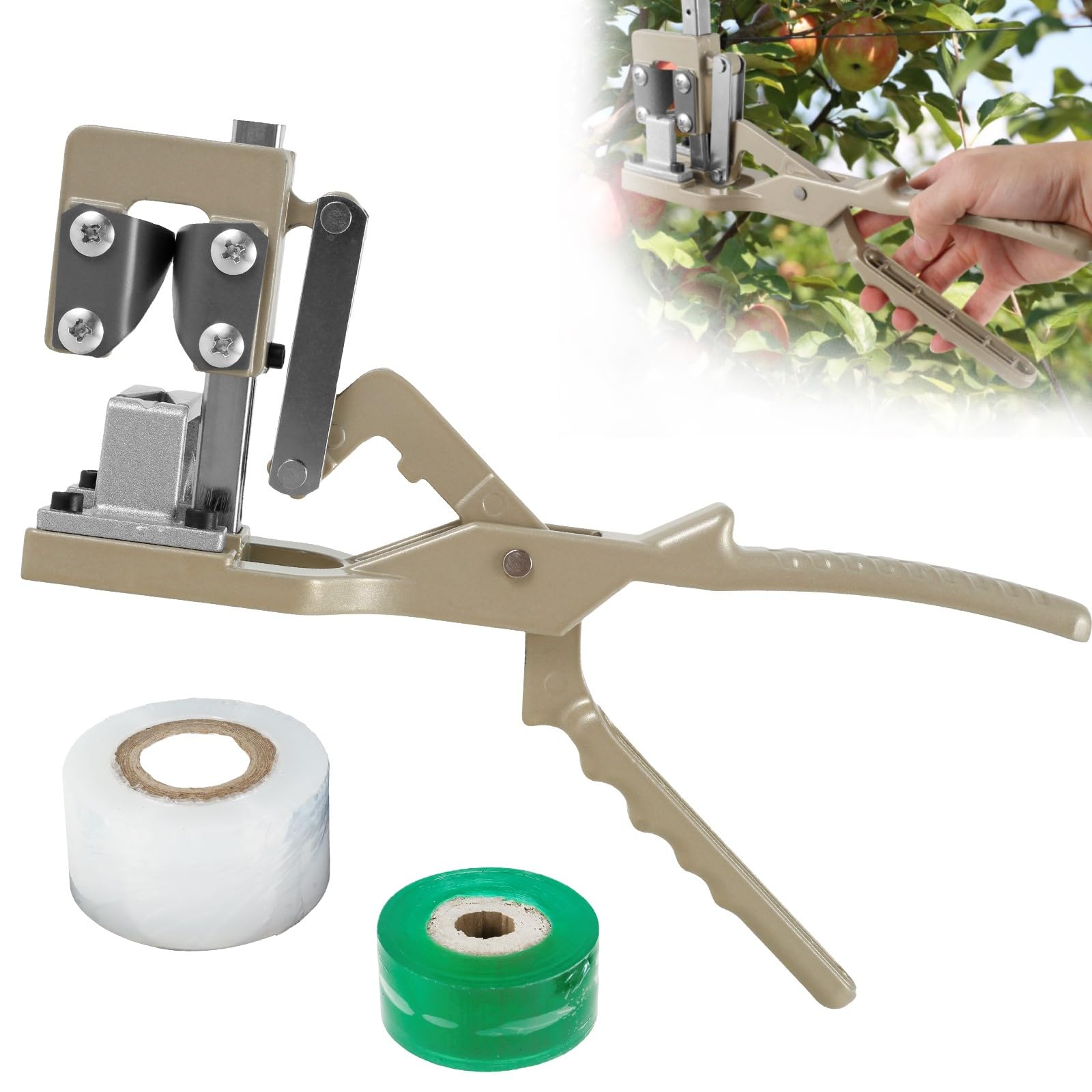LYDODOKA Grafting Tool, V-Shape Grafting Scissor Set for Thick Branch, Full Metal Cutting Fruit Tree Accessories with 2 Grafting Tapes, Anti-Slip Handle, for Plant Grafting, 29x 13cm, Light Brown