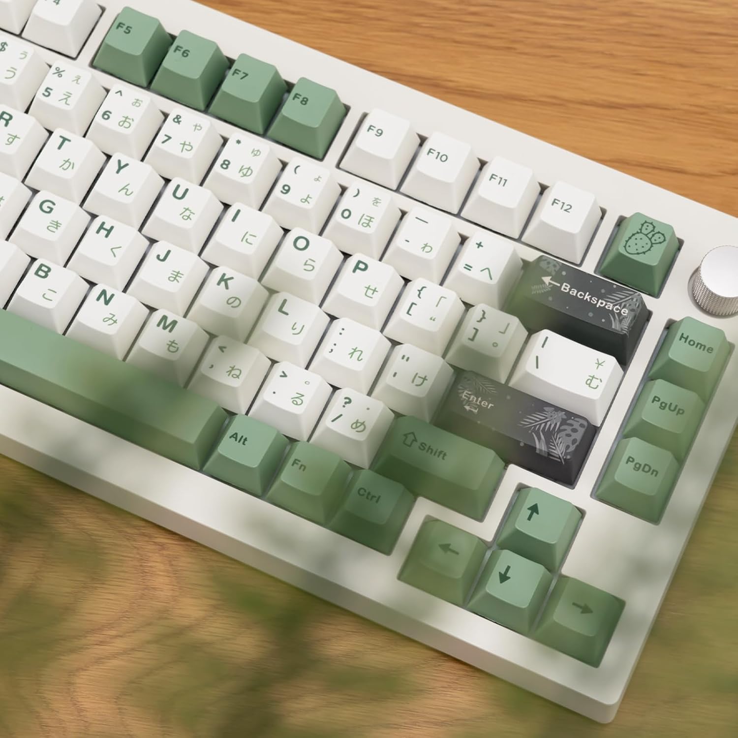 Green Japanese Keycaps, Cherry Profile Botanical Keycap 130 Keys, Custom Thick PBT Key caps, Dye Sublimation Keycaps for ANSI/ISO Gateron Cherry MX Switches Mechanical Keyboard