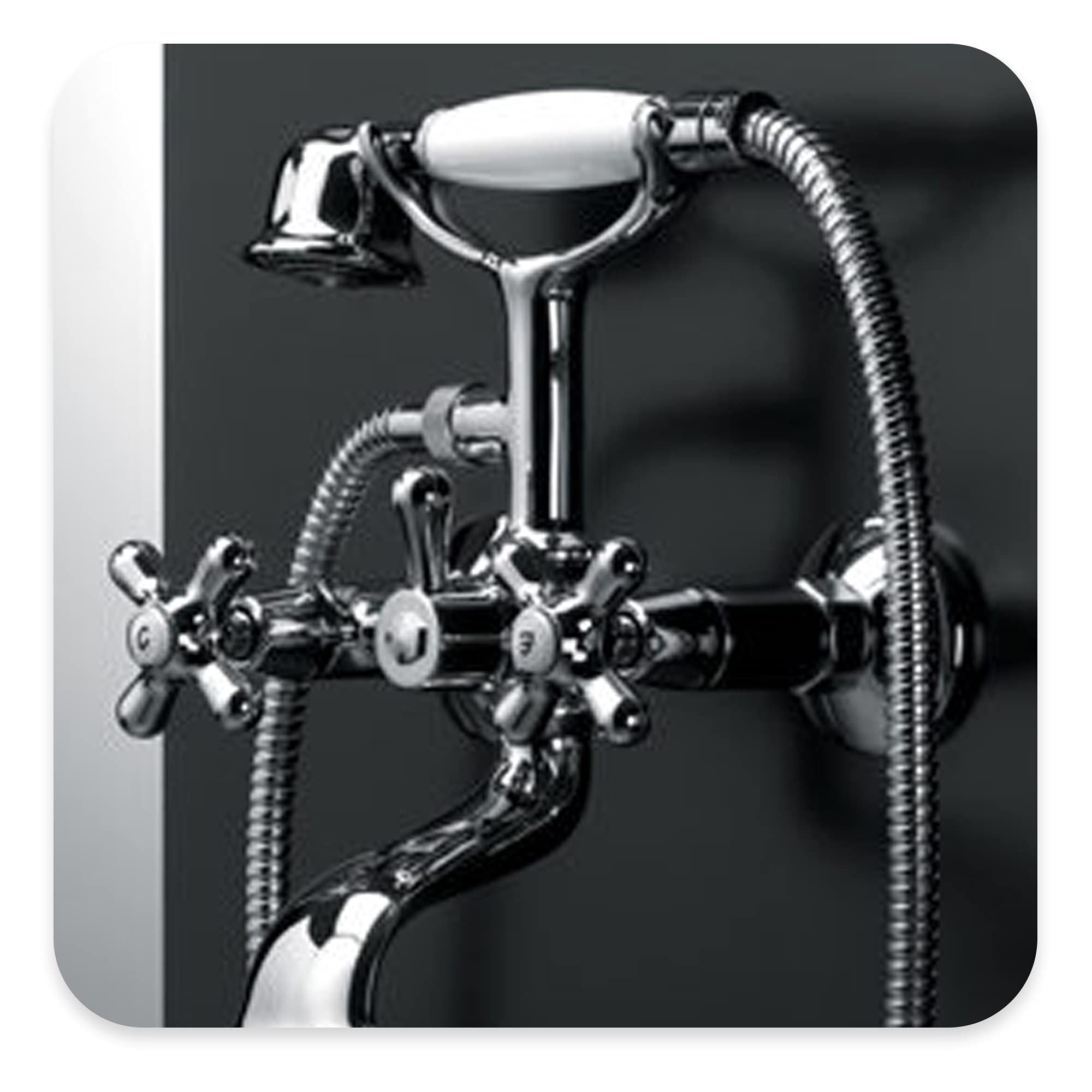 Nostalgie Retro Badewannenarmatur + Handbrause Duschkopf Mit Schlauch Zwei Griffe Mischbatterie Badewanne Wasserhahn Bad Messing Verchromt | Vintage Kreuzgriff Armatur Hot & Cold Wandmontage