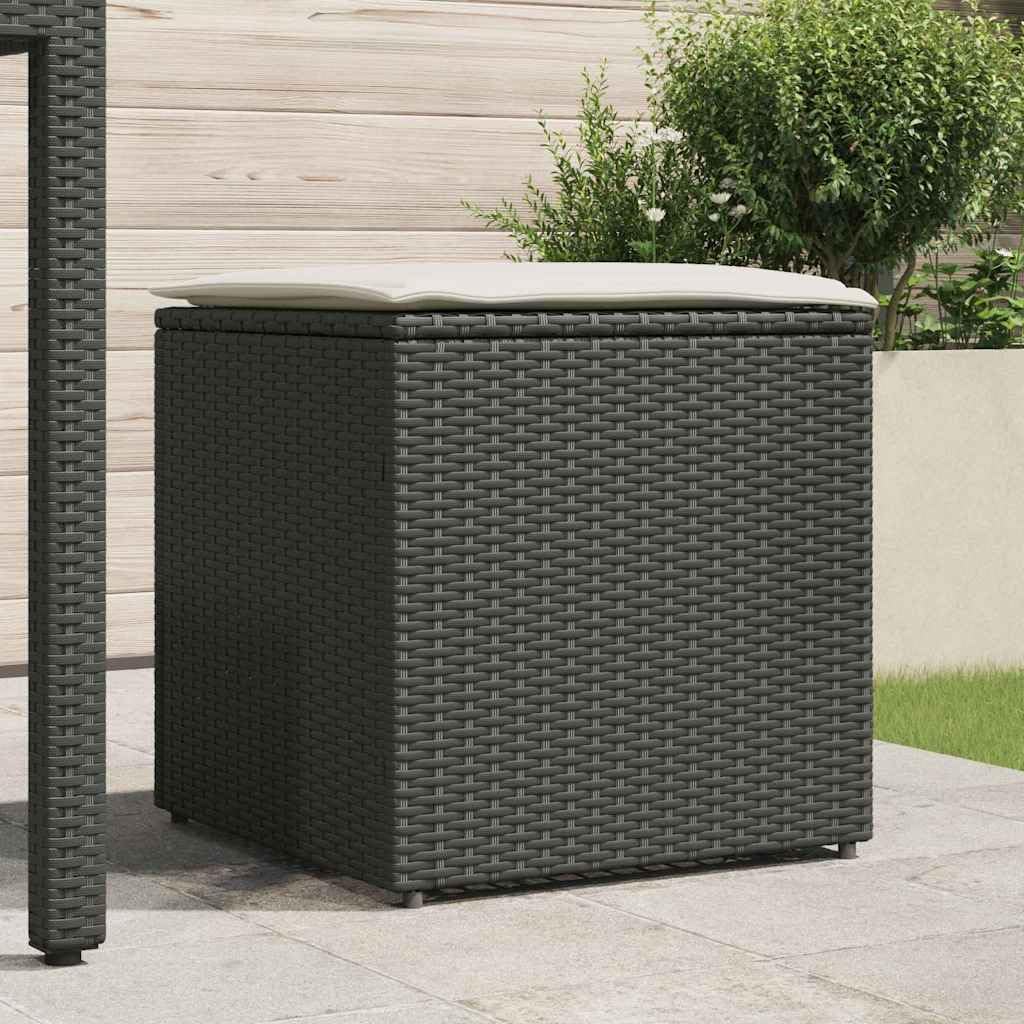 Cushion Box Black Poly Rattan Outdoor Storage Box 19.69 x 19.69 x 19.69 in Patio Storage Chest Weatherproof Deck Box for Toy Storage and Package Delivery