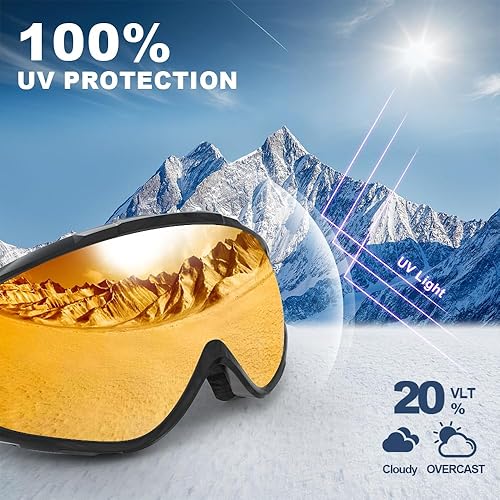 Miniatura 16 de Findway - Gafas de esquí para usar sobre anteojos, para nieve y snowboard, para hombre, mujer y jóvenes, 100 % protección contra rayos ultravioleta