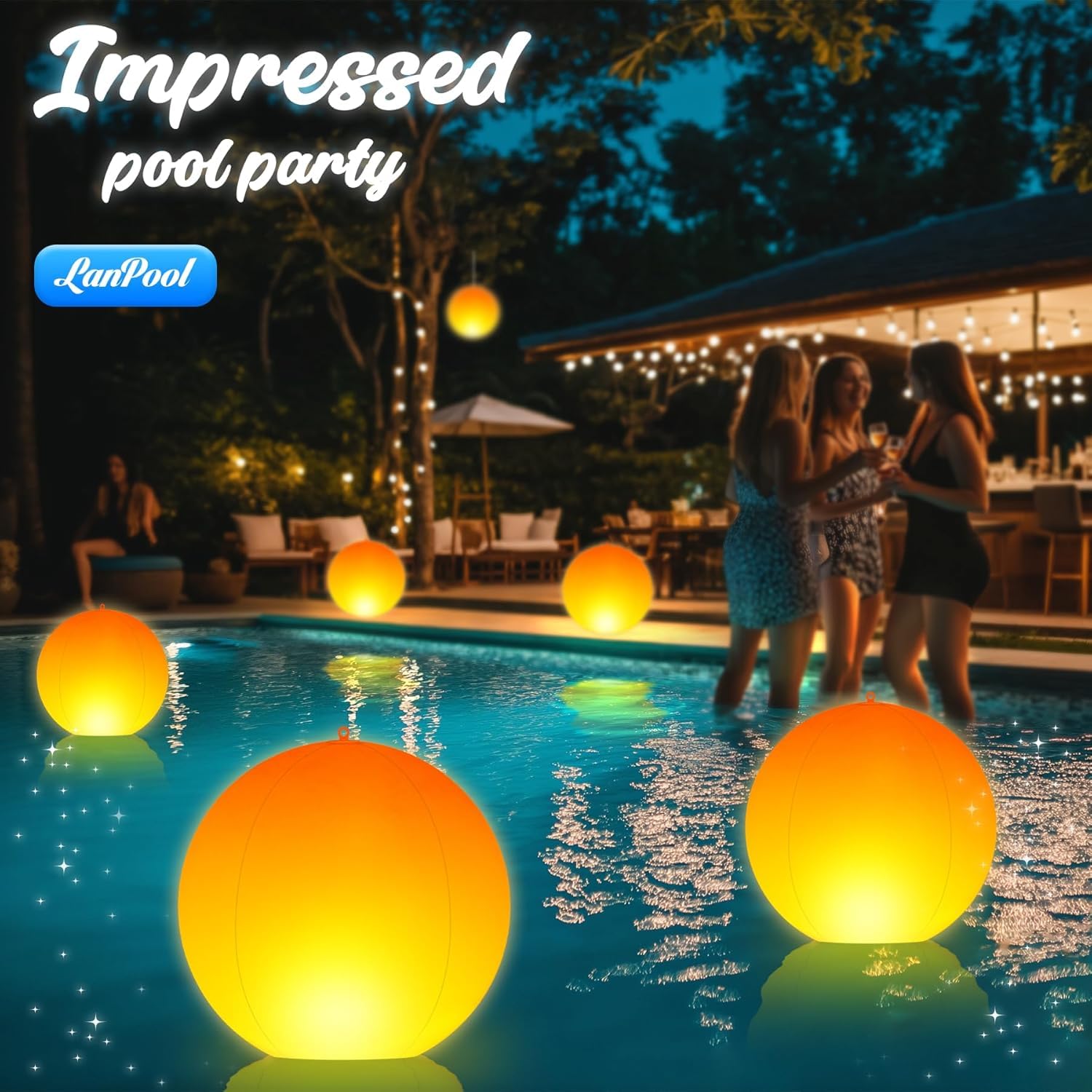 LanPool Schwimmende Pool-Lichter, 35,6 cm, solarbetriebenes Schwimmbad-Zubehör, große schwimmende Leuchtkugeln für Pool, Teich, Outdoor-Dekoration, 4 Stück