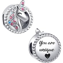 Inspirational Quote Colorful Unicorn Bead Charm Compatible with Pandora Charms Bracelets